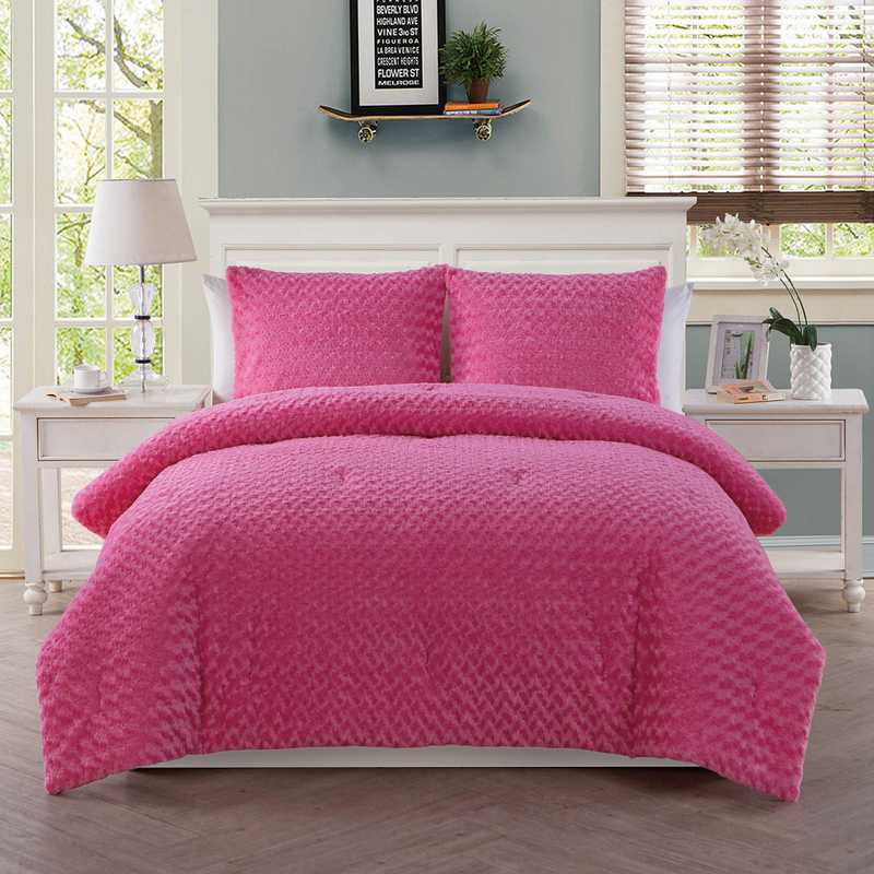 Rose Fur Comforter Set Pink