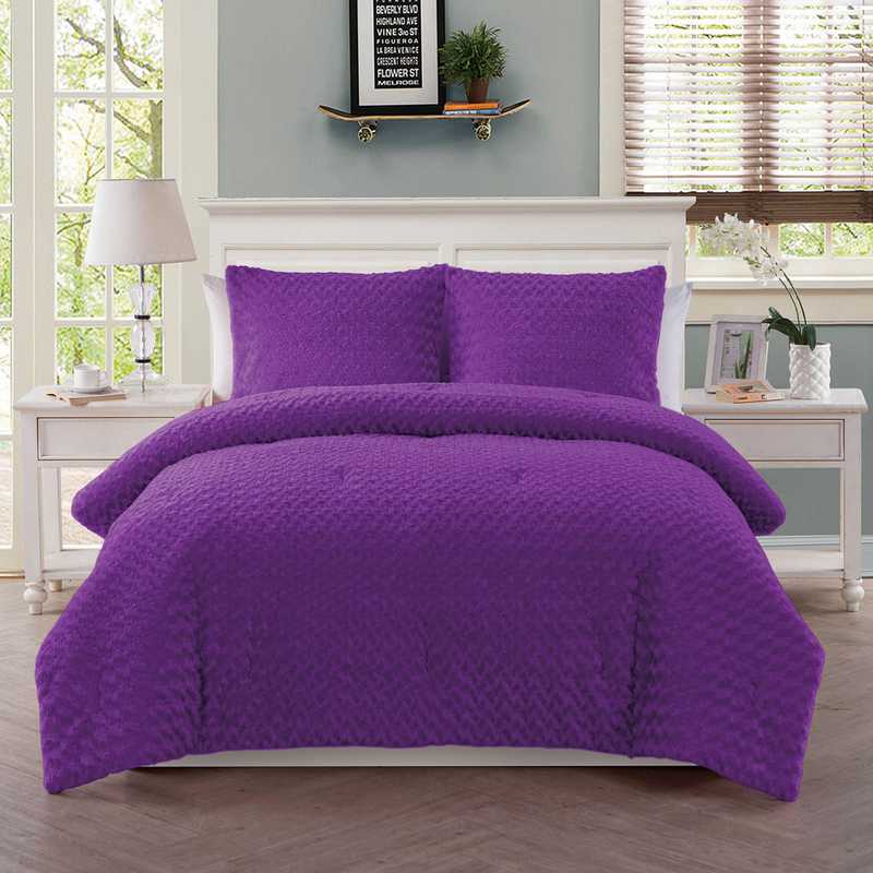 Rose Fur Comforter Set Purple