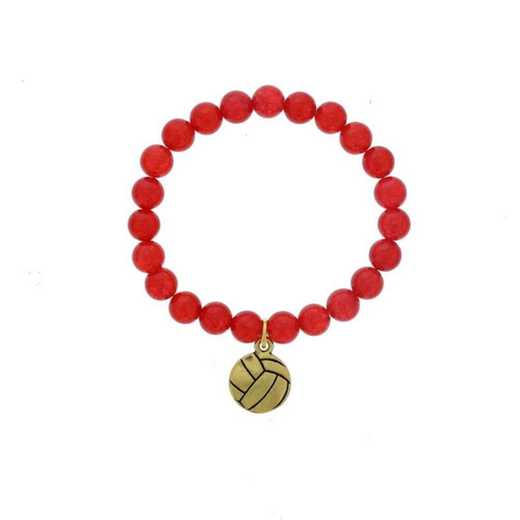 DBJ-BRC-2804RQ: Gold tone Pewter volleyball charm  with  red quartzite