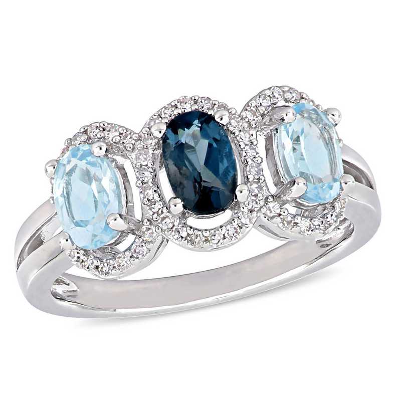 WOMENS PLATINUM OVER STERLING SILVER OVAL CUT BLUE TOPAZ DIAMOND ACCENT RING