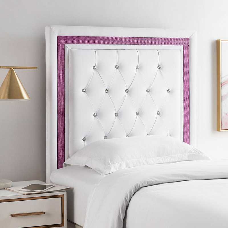 Tavira Allure College Dorm Headboard White With Purple Crystal Border