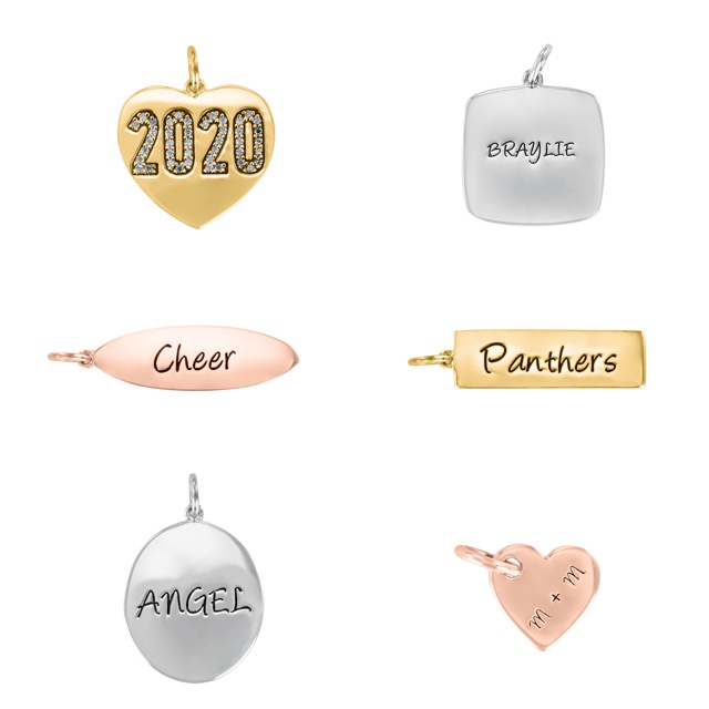 assortment of personalized, and engraved charms
