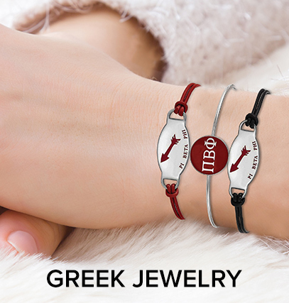 a woman wearing three greek bracelets